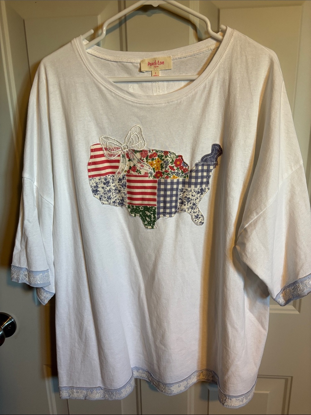 Peach Love California White Short Sleeve Patchwork USA Tee